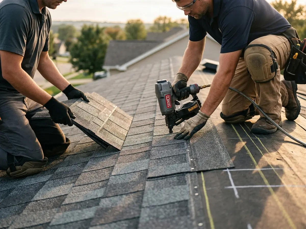 Professional roofer working on a residential roof in Middlesborough